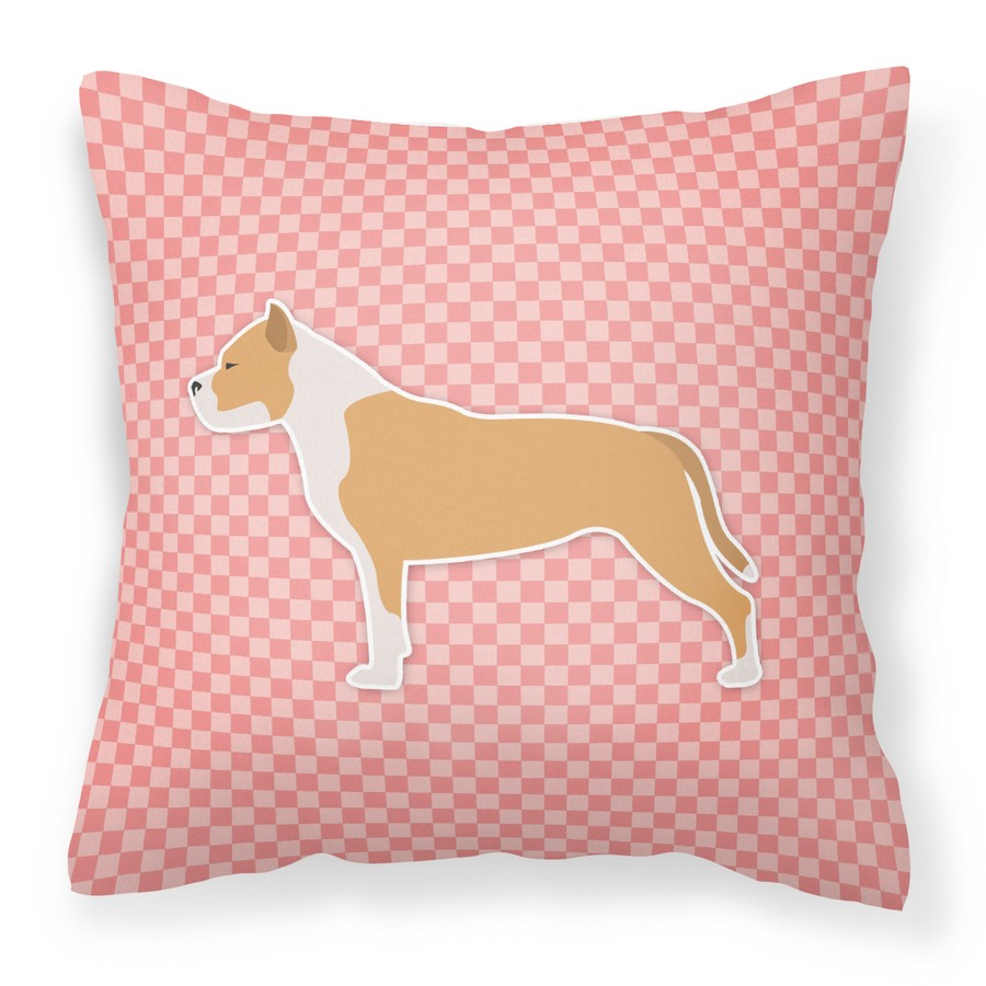 Staffordshire Bull Terrier Checkerboard Pink Fabric Decorative Pillow