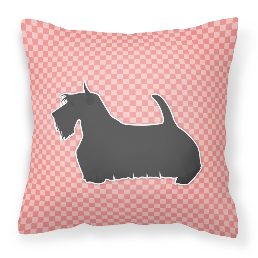 Scottish Terrier Checkerboard Pink Fabric Decorative Pillow