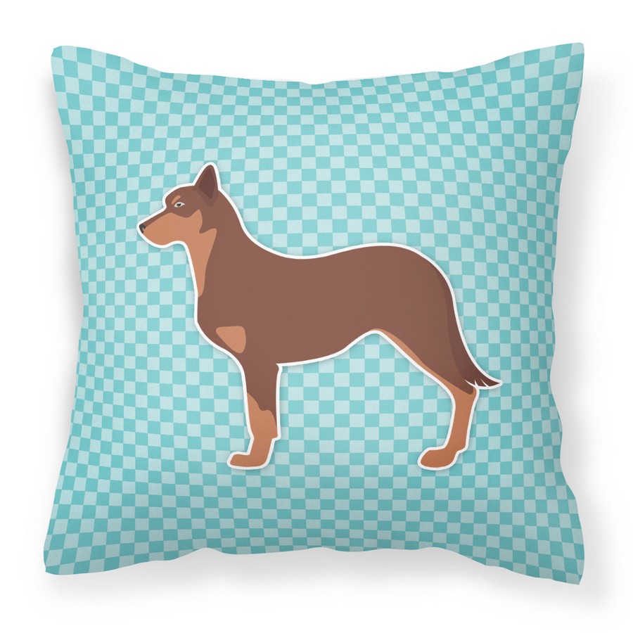 Australian Kelpie Dog Checkerboard Blue Fabric Decorative Pillow