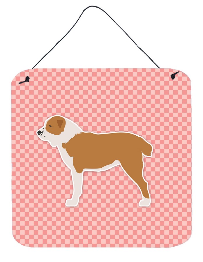 Central Asian Shepherd Dog Checkerboard Pink Wall or Door Hanging Prints