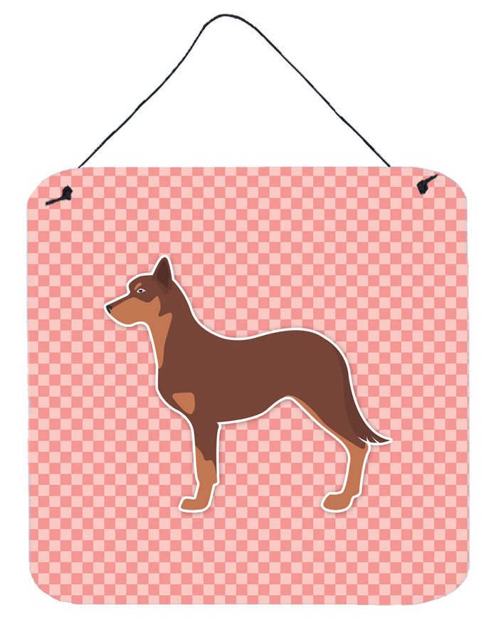 Australian Kelpie Dog Checkerboard Pink Wall or Door Hanging Prints
