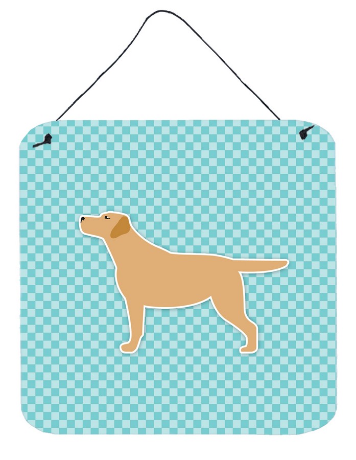 Yellow Labrador Retriever Checkerboard Blue Wall or Door Hanging Prints