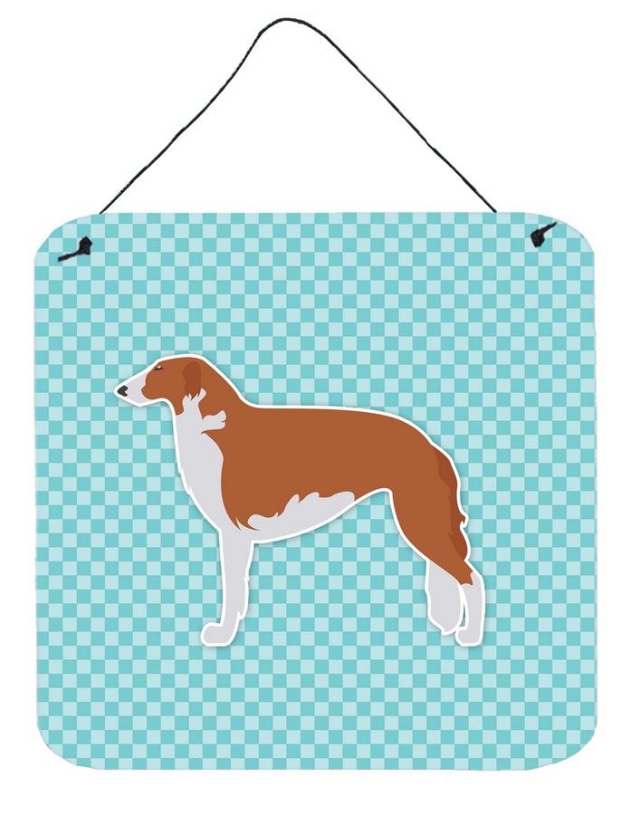Borzoi Russian Greyhound Checkerboard Blue Wall or Door Hanging Prints