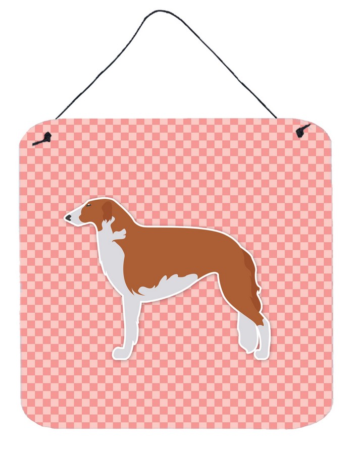 Borzoi Russian Greyhound Checkerboard Pink Wall or Door Hanging Prints