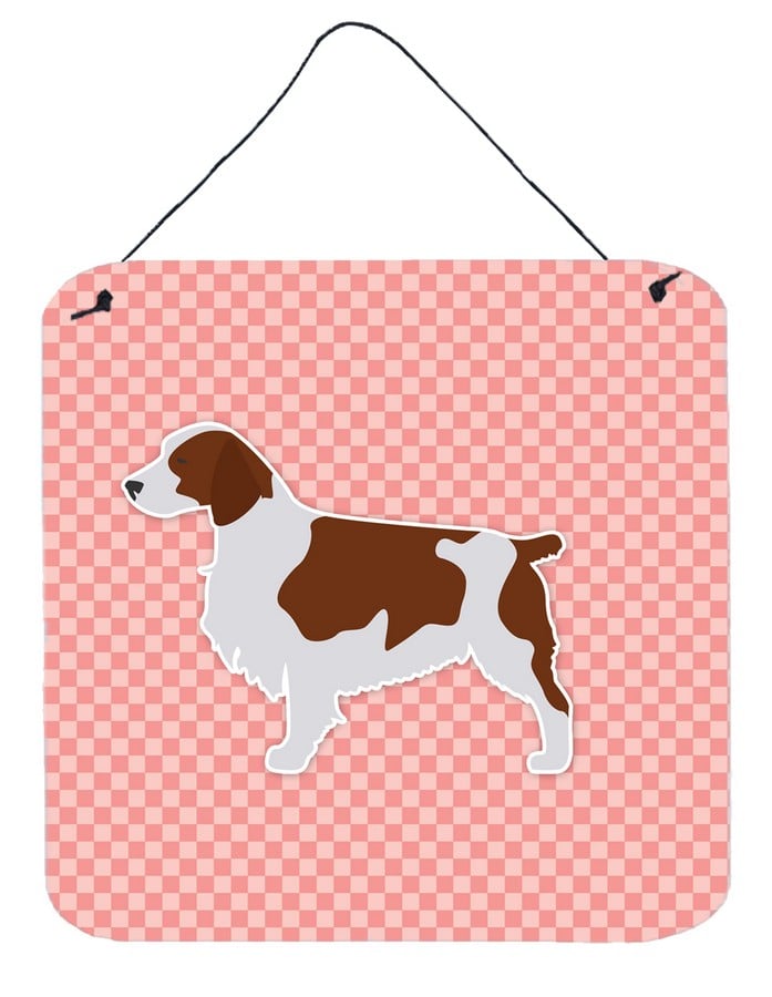 Welsh Springer Spaniel Checkerboard Pink Wall or Door Hanging Prints