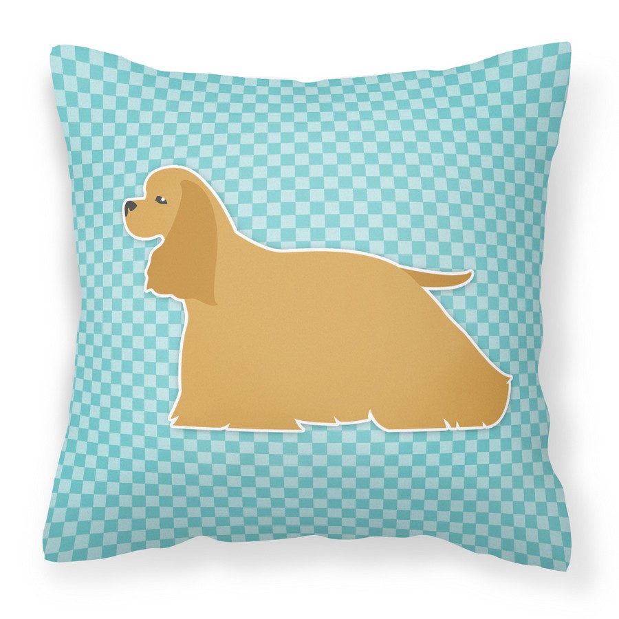 Cocker Spaniel Checkerboard Blue Fabric Decorative Pillow
