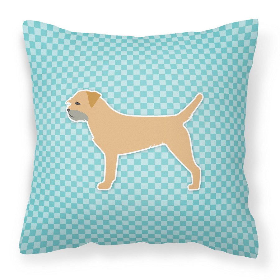 Border Terrier Checkerboard Blue Fabric Decorative Pillow