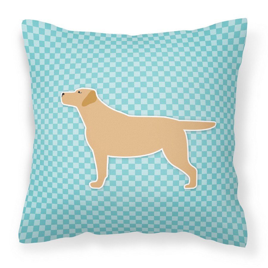 Yellow Labrador Retriever Checkerboard Blue Fabric Decorative Pillow
