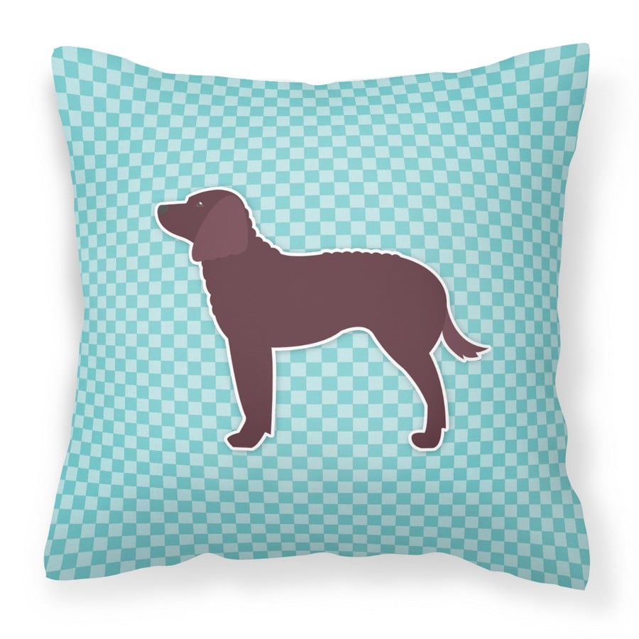 American Water Spaniel Checkerboard Blue Fabric Decorative Pillow Blue