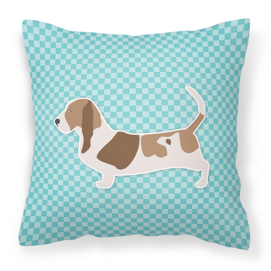 Basset Hound Checkerboard Blue Fabric Decorative Pillow