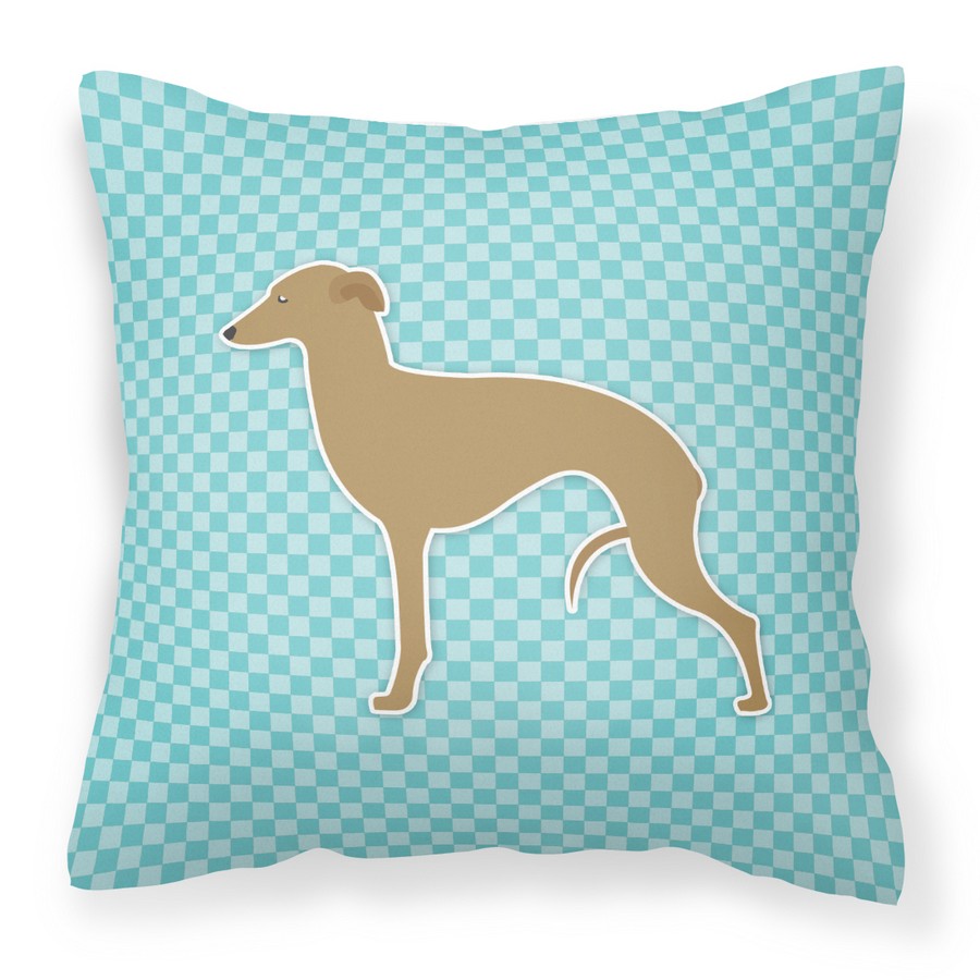 BB3714PW1818 Italian Greyhound Checkerboard Blue Fabric Decorative Pillow