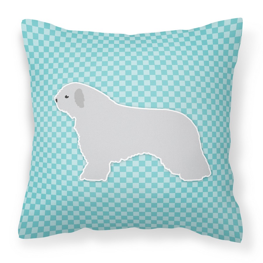 Spanish Water Dog Checkerboard Blue Fabric Decorative Pillow