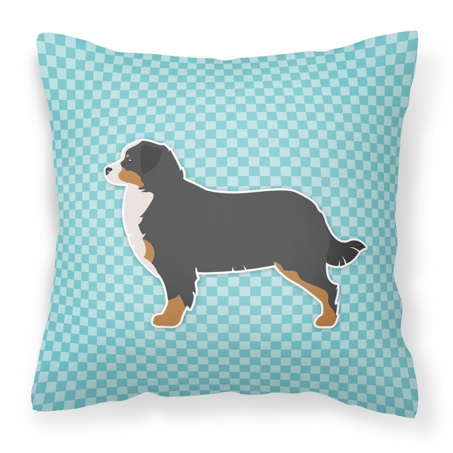 Bernese Mountain Dog Checkerboard Blue Fabric Decorative Pillow