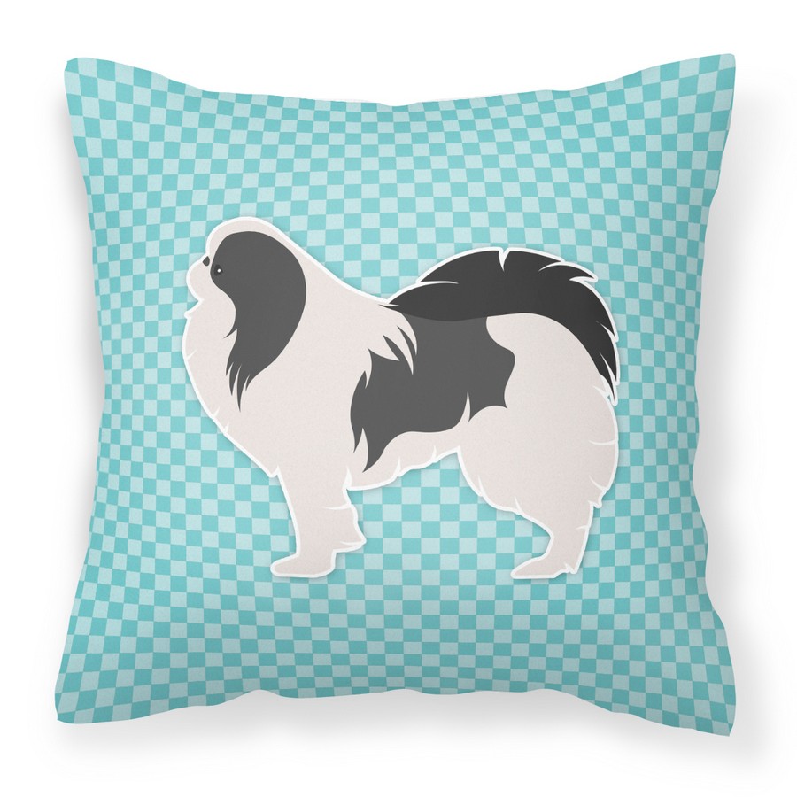 Japanese Chin Checkerboard Blue Fabric Decorative Pillow