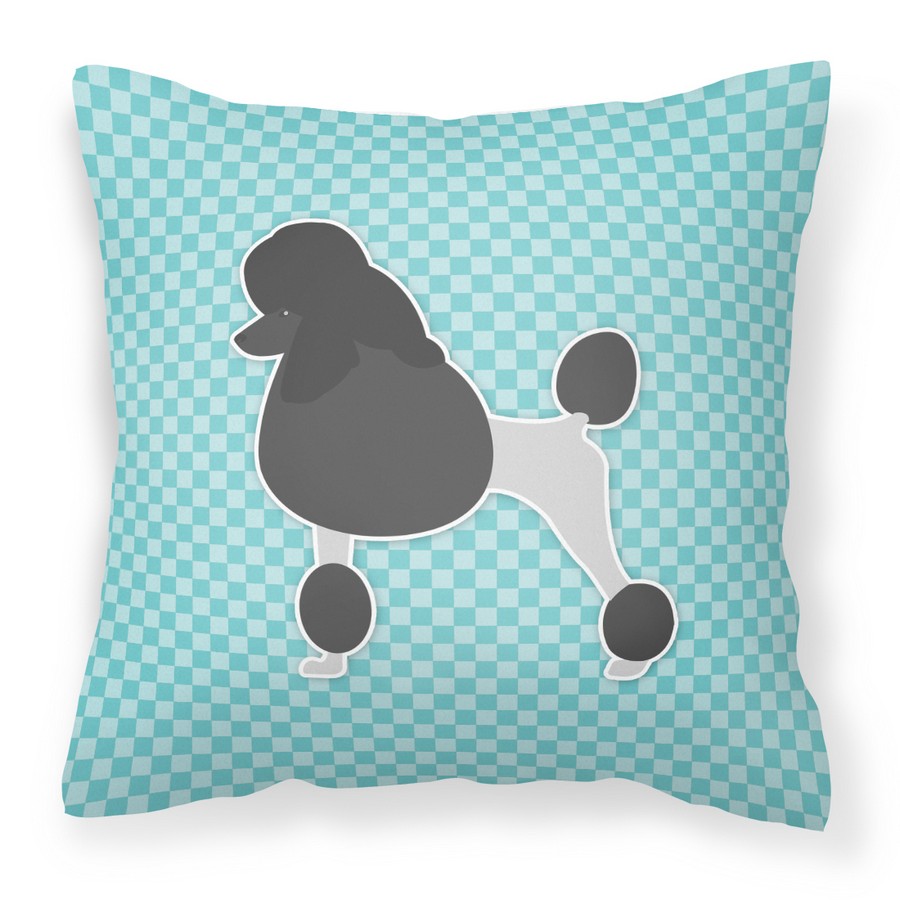Poodle Checkerboard Blue Fabric Decorative Pillow