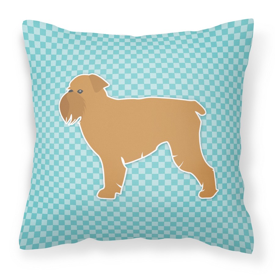 Brussels Griffon Checkerboard Blue Fabric Decorative Pillow