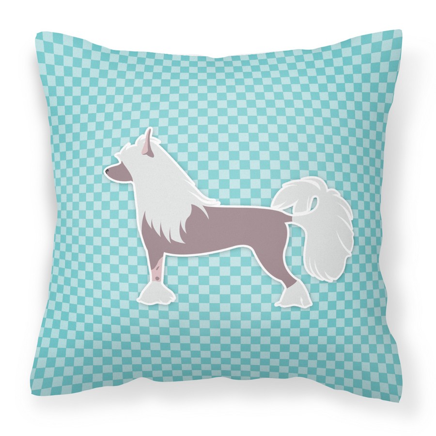 Chinese Crested Checkerboard Blue Fabric Decorative Pillow