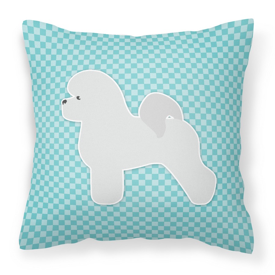 Bichon Frise Checkerboard Blue Fabric Decorative Pillow