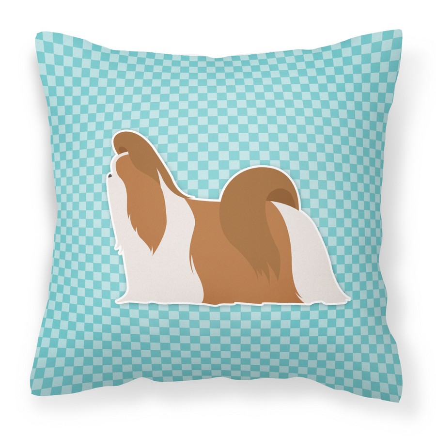 Shih Tzu Checkerboard Blue Fabric Decorative Pillow