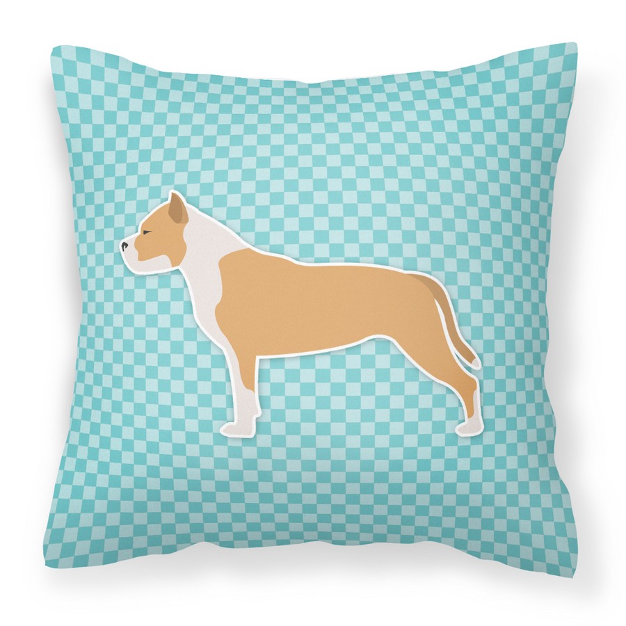 Staffordshire Bull Terrier Checkerboard Blue Fabric Decorative Pillow