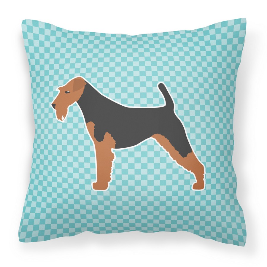 Airedale Terrier Checkerboard Blue Fabric Decorative Pillow