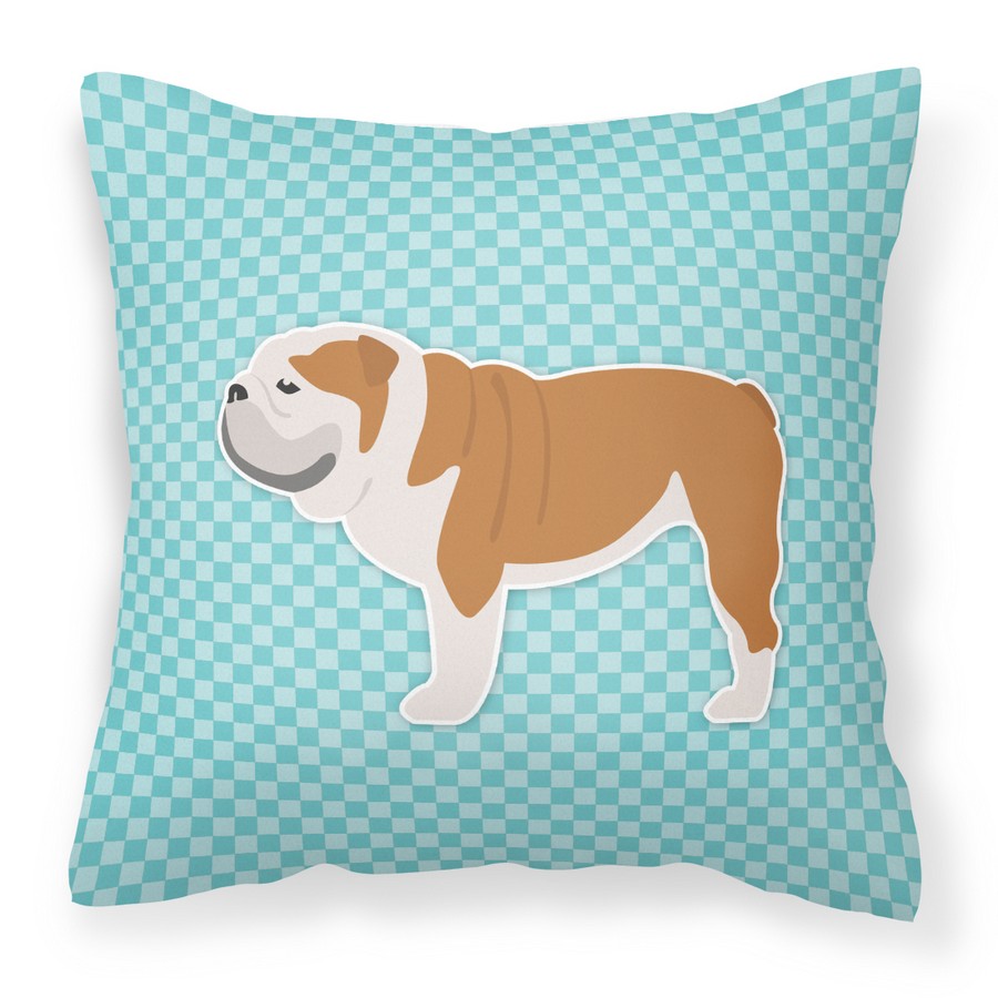 English Bulldog Checkerboard Blue Fabric Decorative Pillow