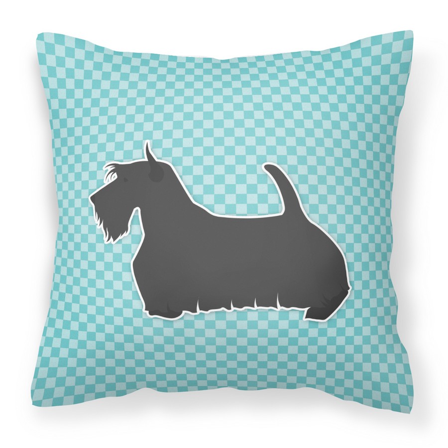 Scottish Terrier Checkerboard Blue Fabric Decorative Pillow
