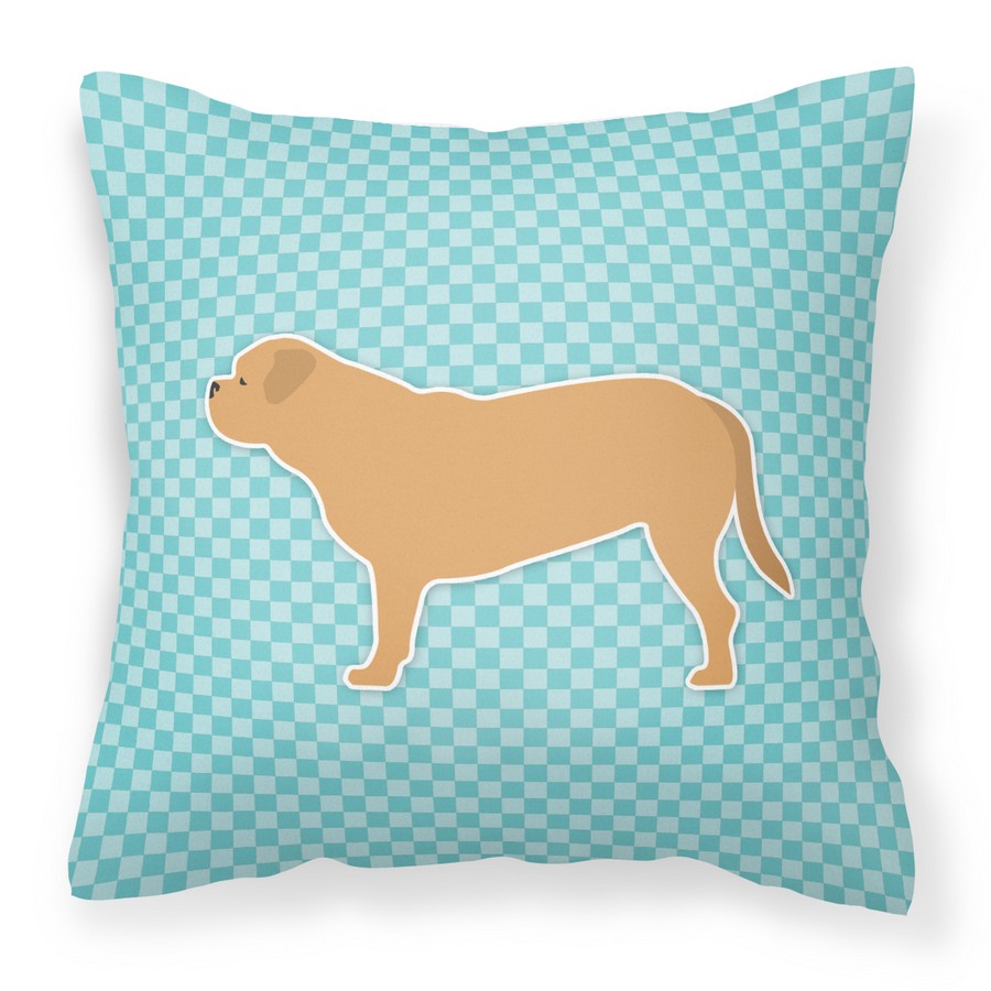 Dogue de Bordeaux Checkerboard Blue Fabric Decorative Pillow