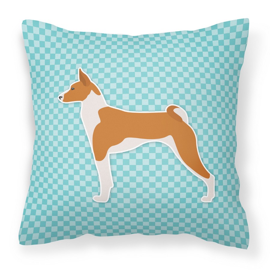 Basenji Checkerboard Blue Fabric Decorative Pillow