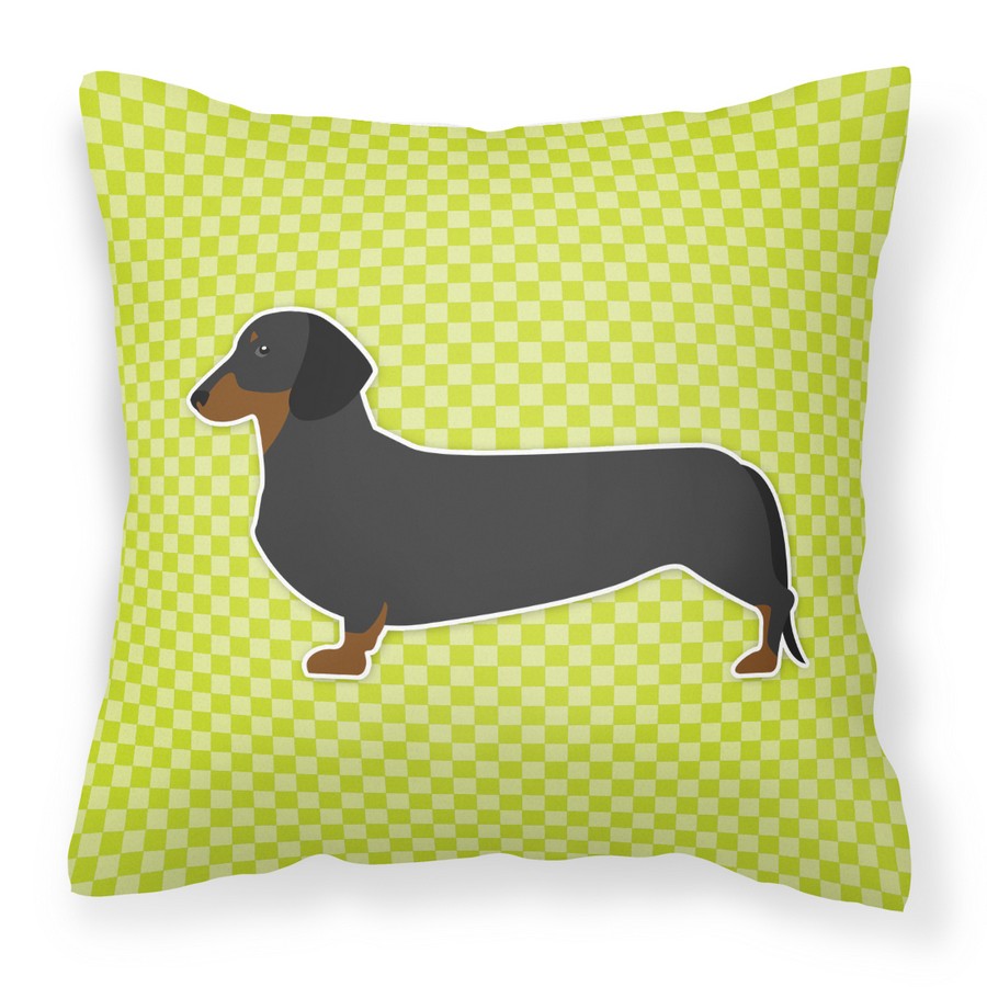 Dachshund Checkerboard Green Fabric Decorative Pillow