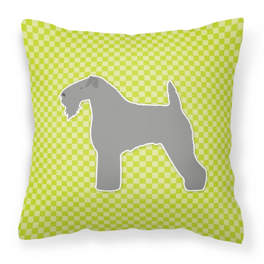Kerry Blue Terrier Checkerboard Green Fabric Decorative Pillow