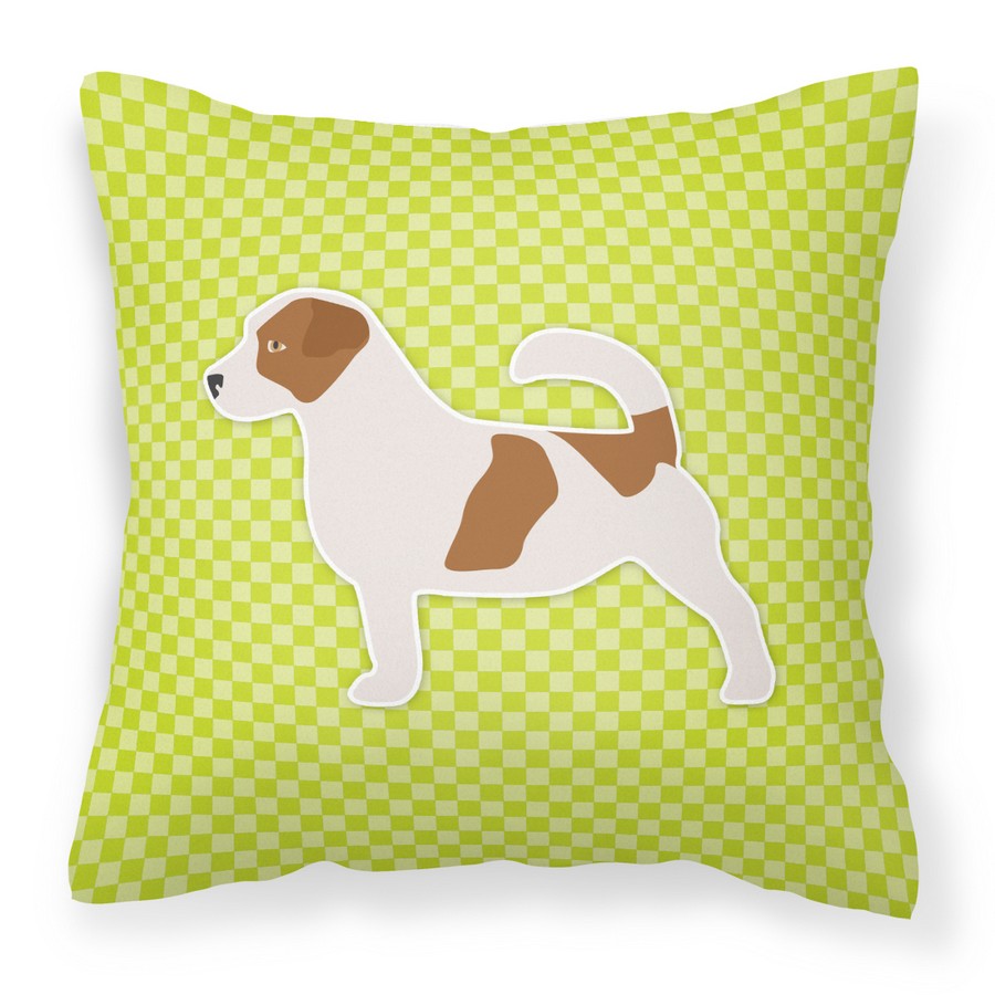 Jack Russell Terrier Checkerboard Green Fabric Decorative Pillow
