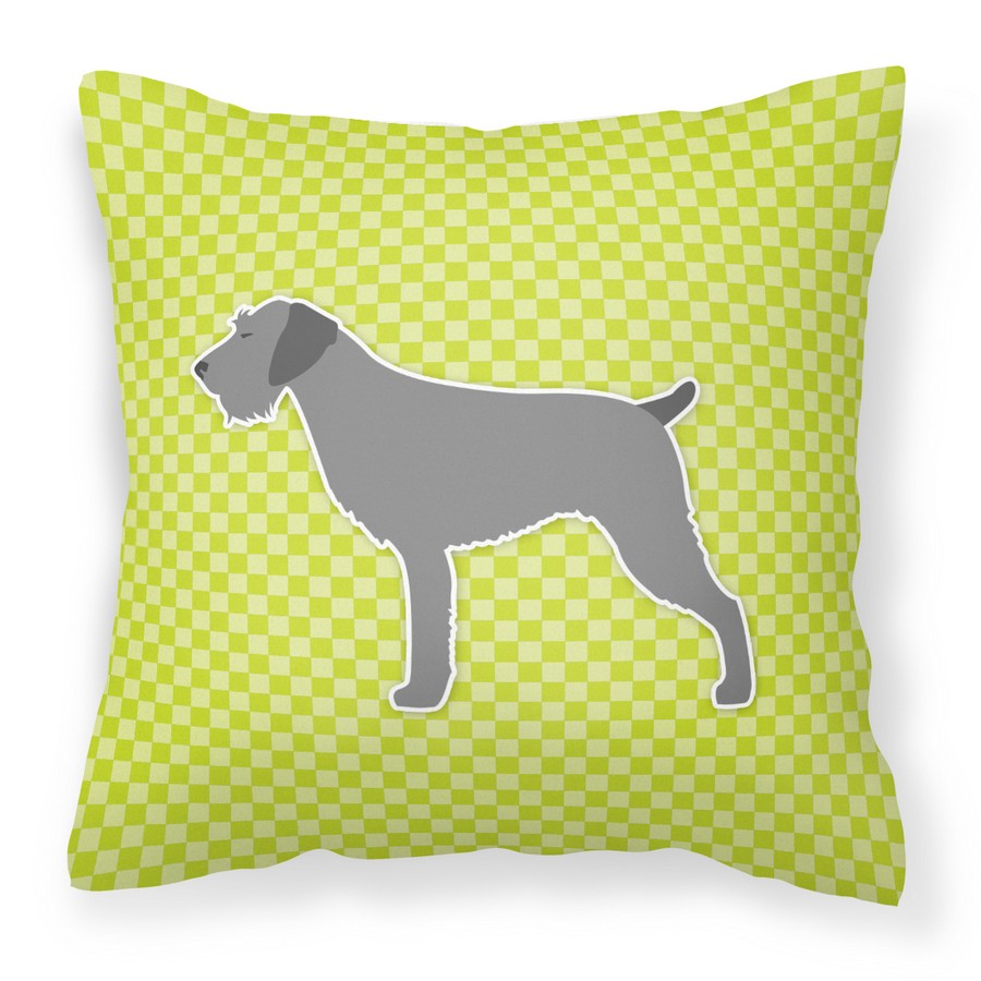 German Wirehaired Pointer Checkerboard Green Fabric Decorative Pillow