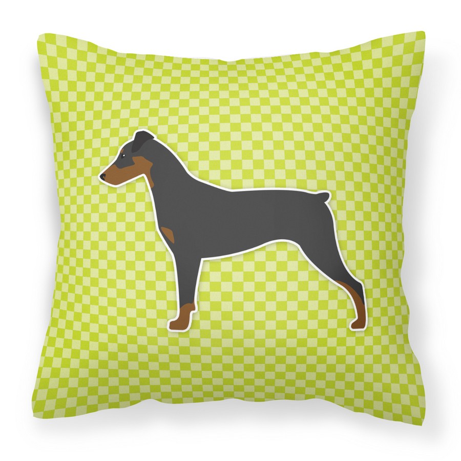 BB3813PW1818 German Pinscher Checkerboard Green Fabric Decorative Pillow
