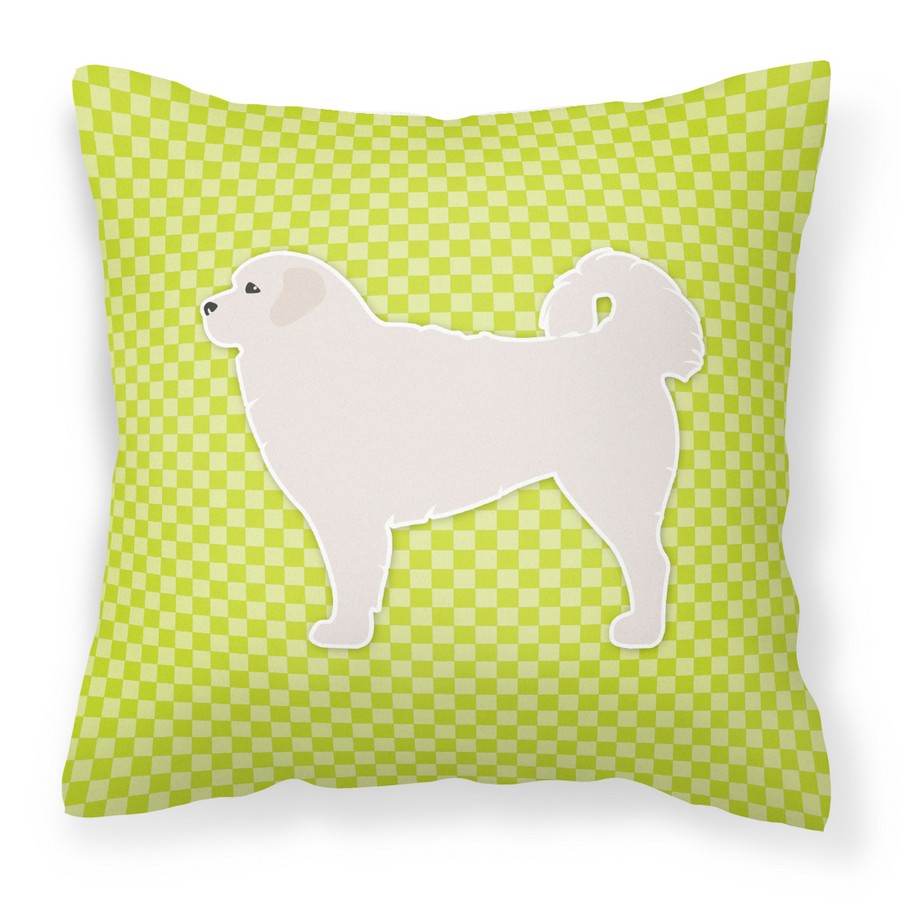 Polish Tatra Sheepdog Checkerboard Green Fabric Decorative Pillow