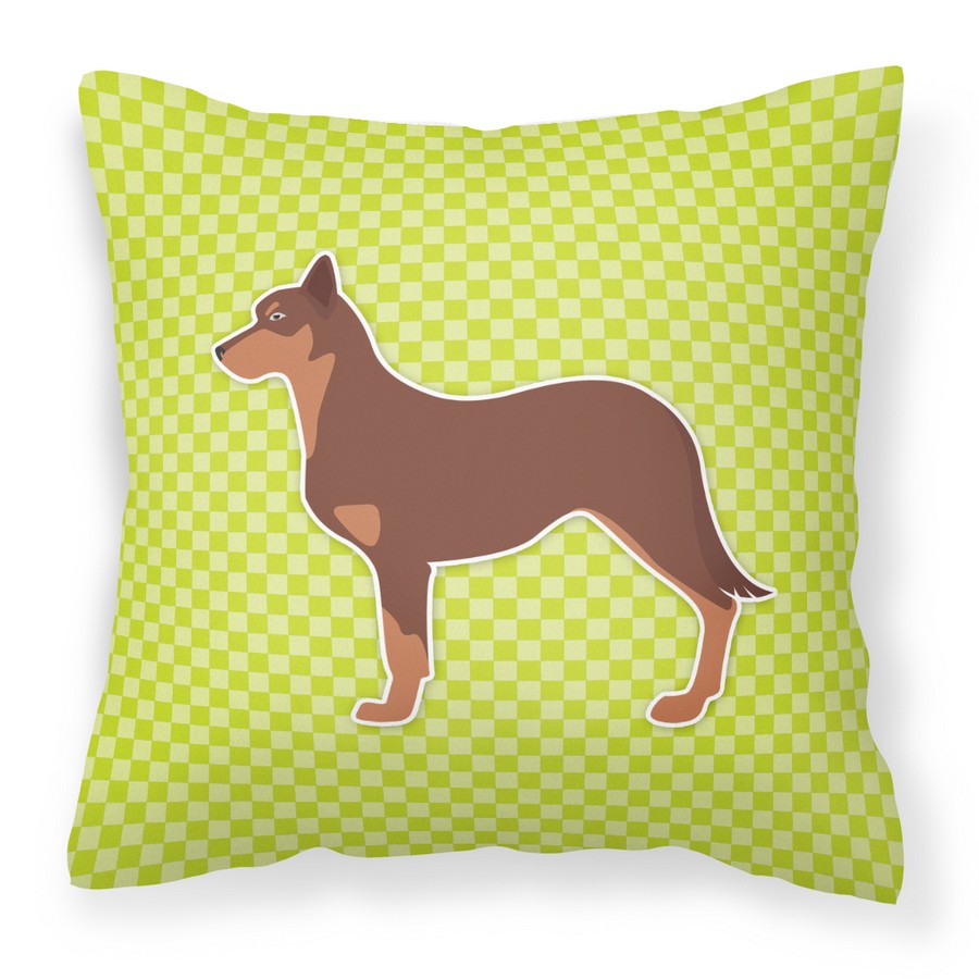 Australian Kelpie Dog Checkerboard Green Fabric Decorative Pillow