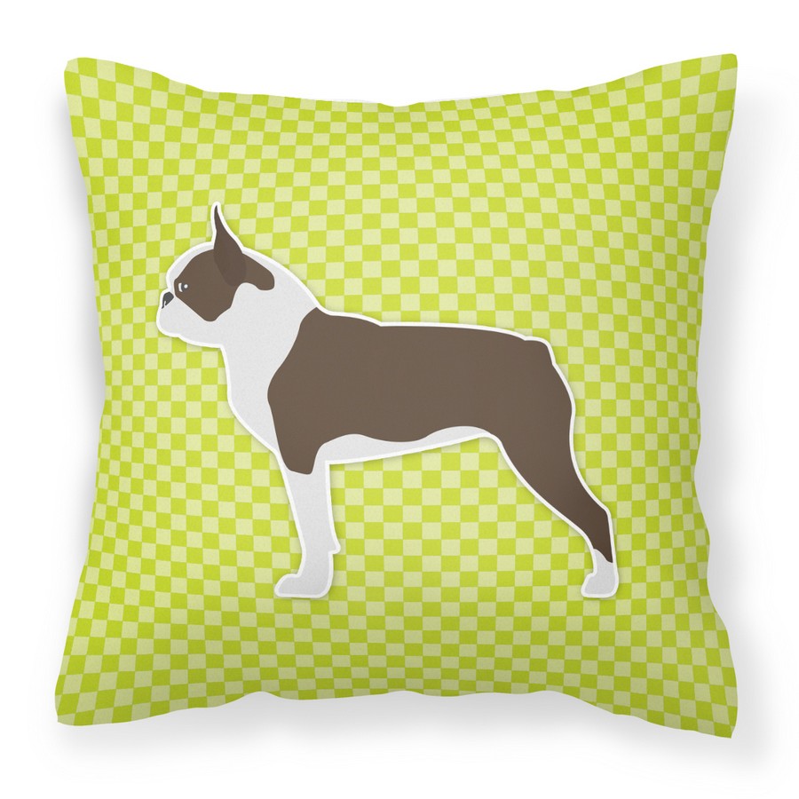 Boston Terrier Checkerboard Green Fabric Decorative Pillow