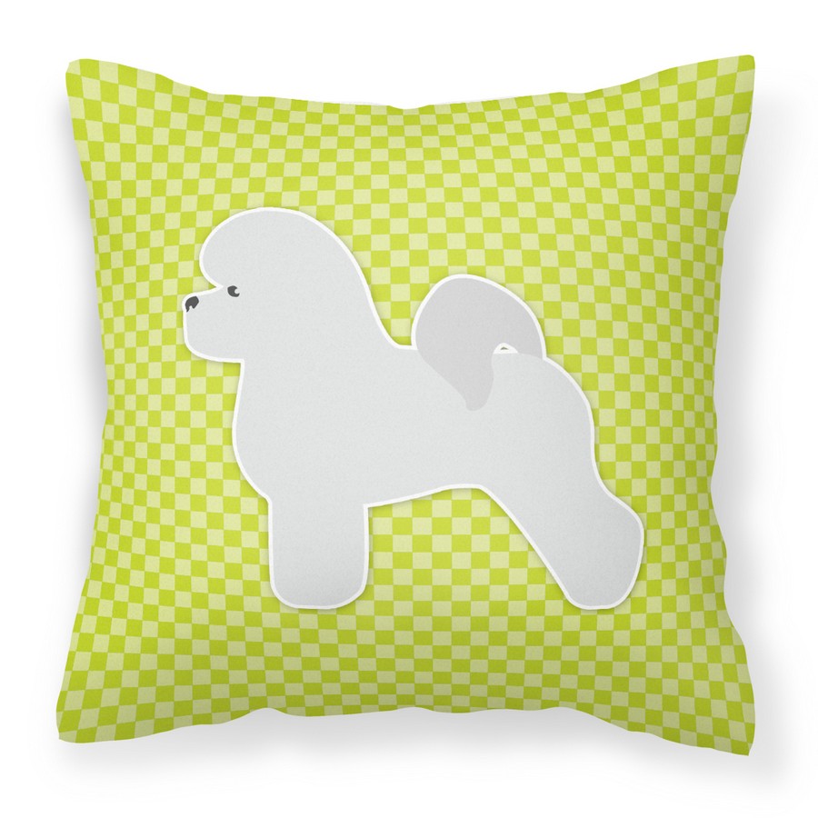 Bichon Frise Checkerboard Green Fabric Decorative Pillow