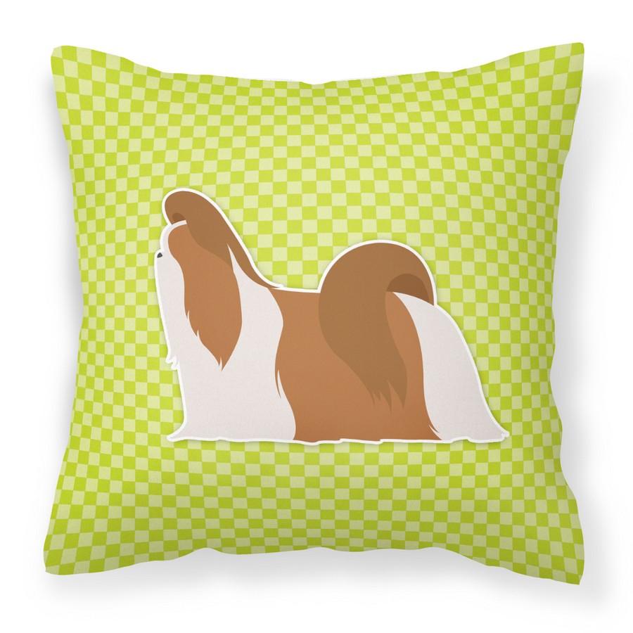 Shih Tzu Checkerboard Green Fabric Decorative Pillow