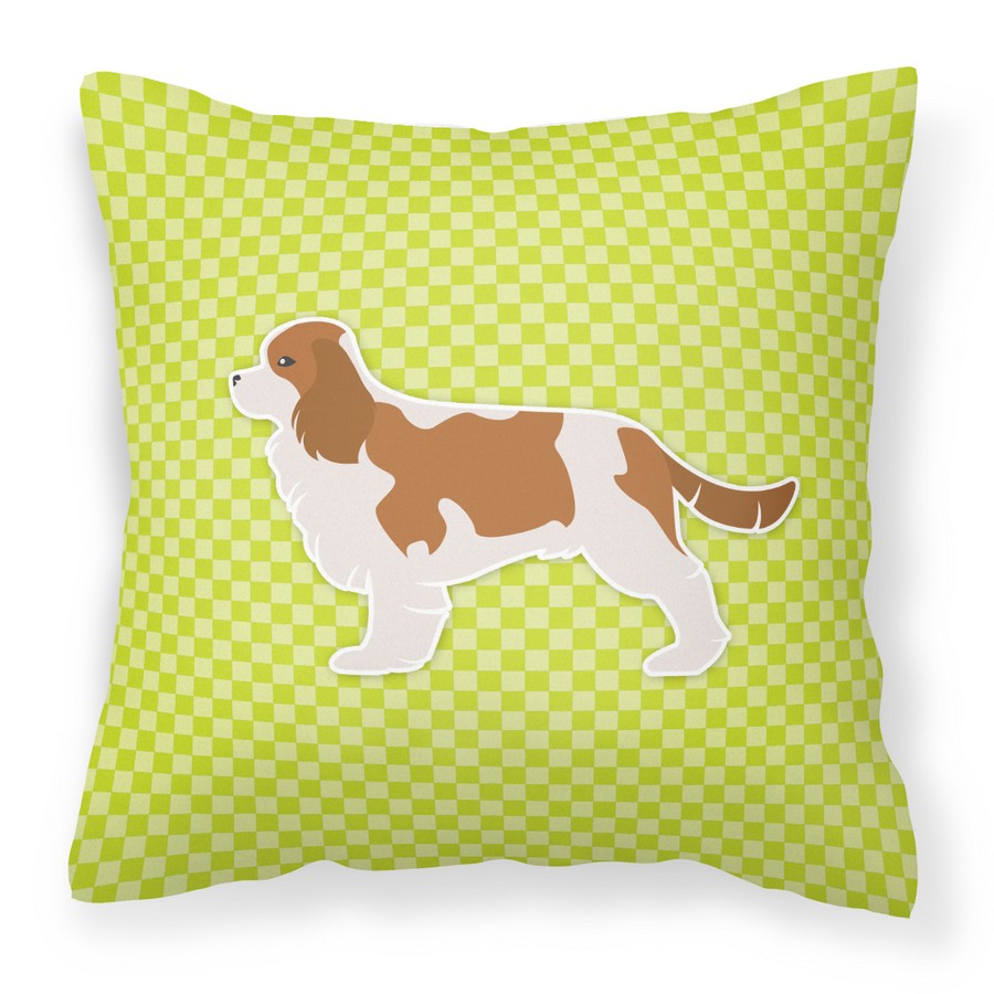 Cavalier King Charles Spaniel Checkerboard Green Fabric Decorative Pillow