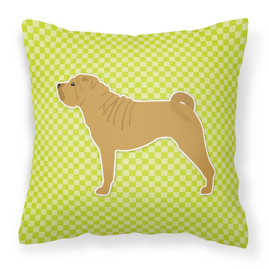 Shar Pei Checkerboard Green Fabric Decorative Pillow