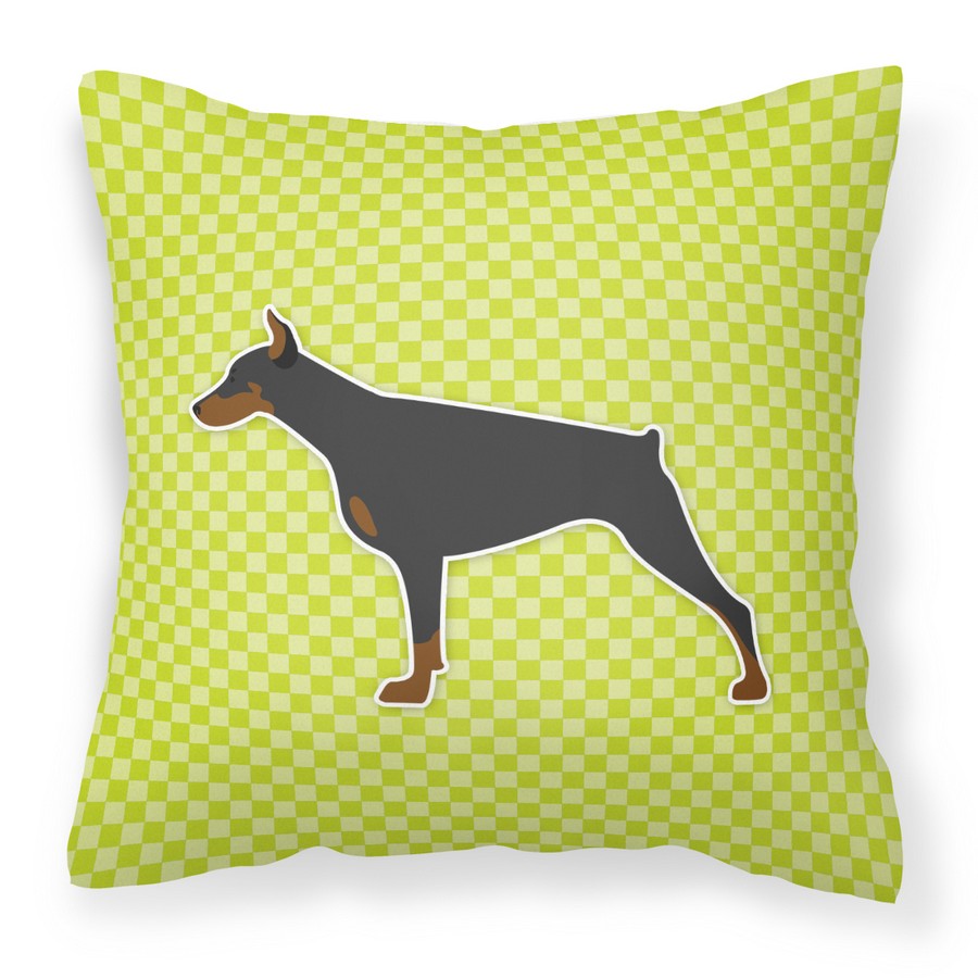 Doberman Pinscher Checkerboard Green Fabric Decorative Pillow