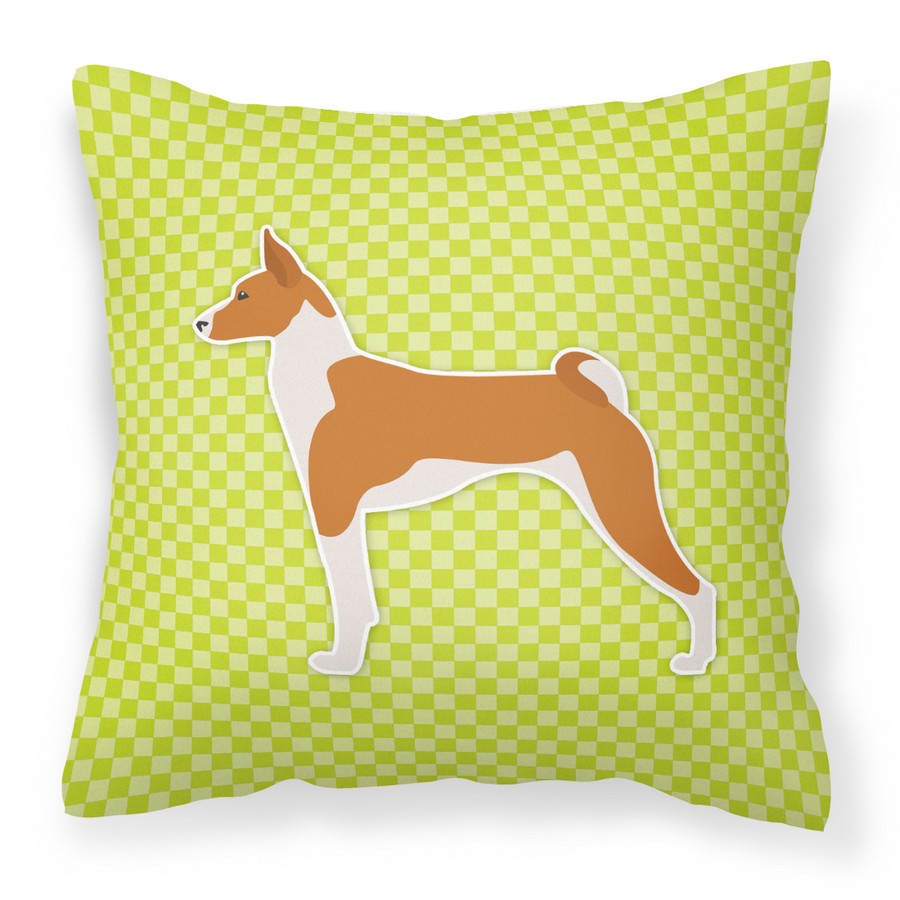 Basenji Checkerboard Green Fabric Decorative Pillow