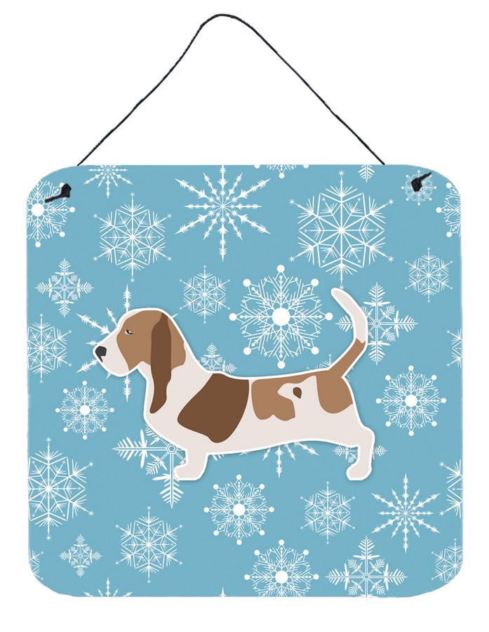 Winter Snowflake Basset Hound Wall or Door Hanging Prints