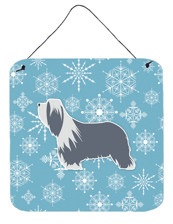 Winter Snowflake Bearded Collie Wall or Door Hanging Prints