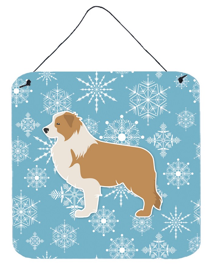 Winter Snowflake Red Border Collie Wall or Door Hanging Prints