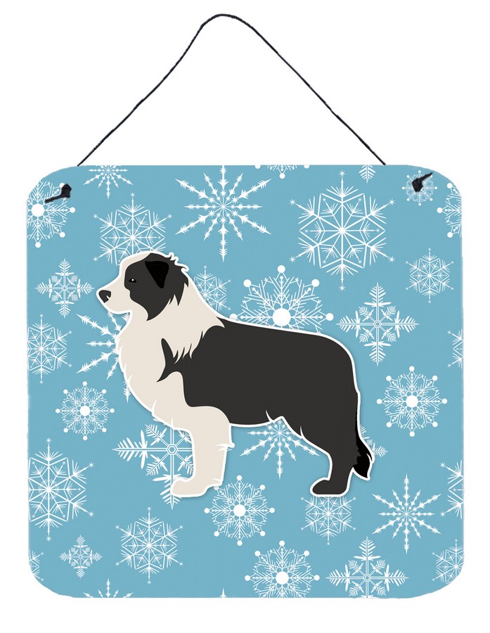 Winter Snowflake Black Border Collie Wall or Door Hanging Prints