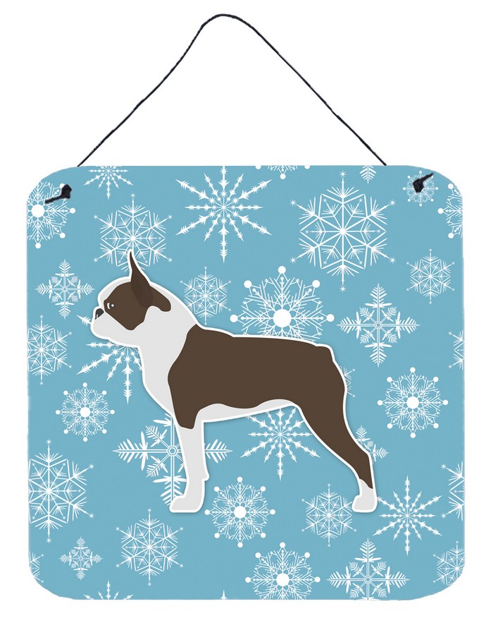 Winter Snowflake Boston Terrier Wall or Door Hanging Prints