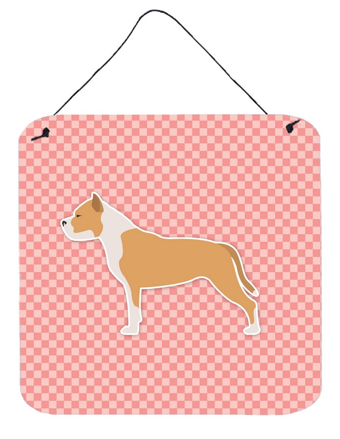 Staffordshire Bull Terrier Checkerboard Pink Wall or Door Hanging Prints