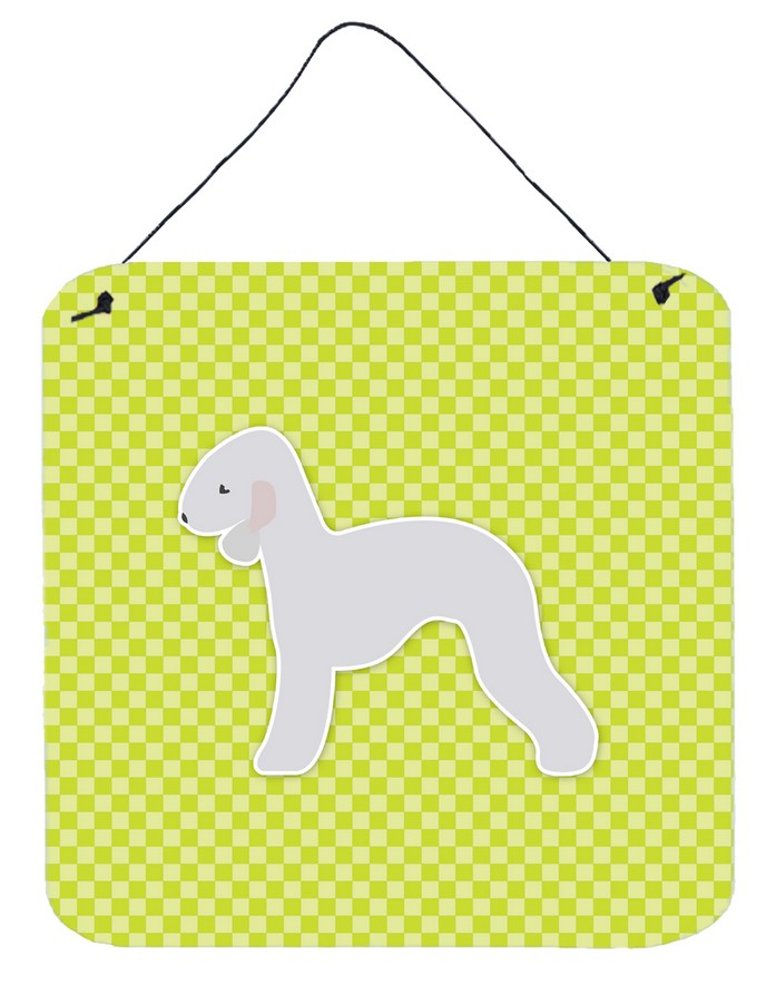 Bedlington Terrier Checkerboard Green Wall or Door Hanging Prints
